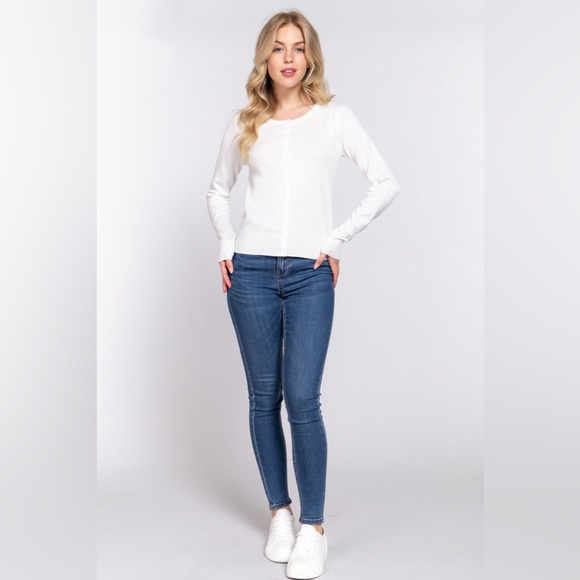 ACTIVE BASIC Ribbed Trim Button Up Cardigan - Picture 4 of 4